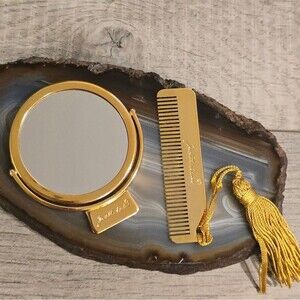 NOT FOR SALE Judith Leiber gold toned mirror and comb set Vintage Italy